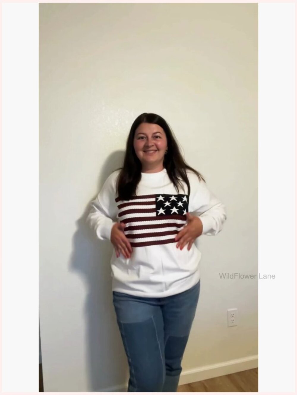 American Flag Knit Sweater Long Sleeve Crew Neck Pullover - Picture 5 of 7